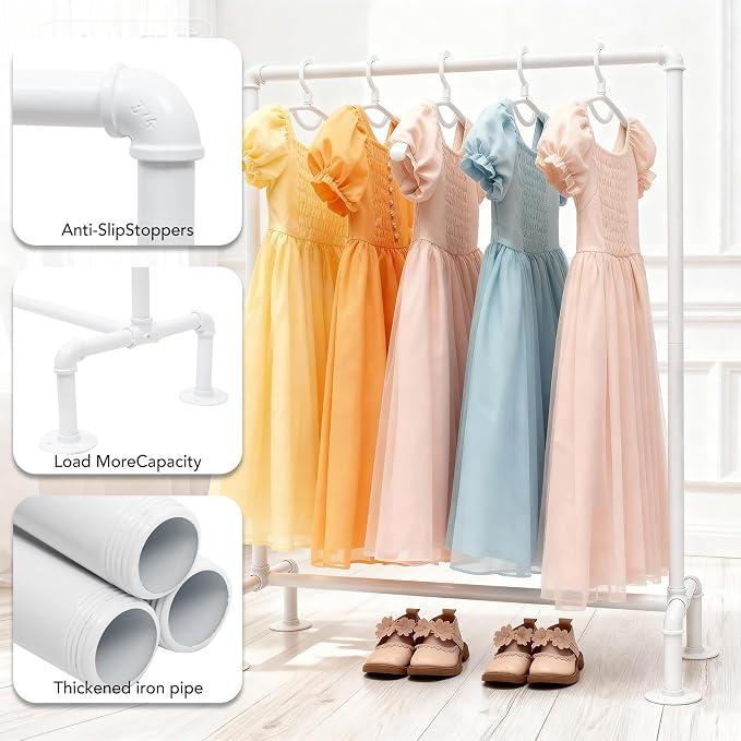 Kids Pipes Dress up Clothing Rack, Kids Clothes Rack, Child Garment Rack | Heavy Duty Hanging Clothes Rod, Toddler Clothing Rack, Baby Clothes Organizer, Girls Storage Wardrobe Organizers, White Metal