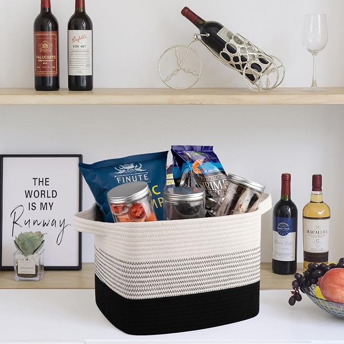 OIASKET Storage Baskets for Organizing, Woven Baskets for Shelves, Rectangle Decorative Organizer for Storage Clothes, Toy, Books, Towels Nursery Bins 3 Pack (Gradient Black, 13"x9.85"x8.7")