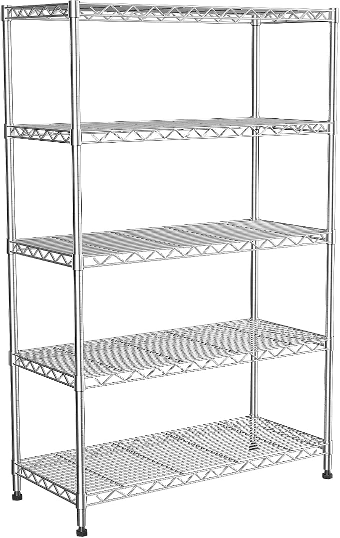 5 Tier Shelving Unit,Wire Shelving with Lockable Wheels,Chrome | 30"Wx14"Dx62"H,Metal Shelf Rack,Height Adjustable Wire Rack Storage Shelving Stand for Kitchen,PantryGarage,Office,Laundry