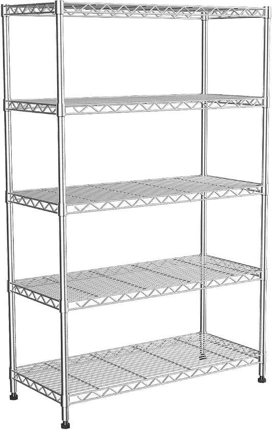 5 Tier Shelving Unit,Wire Shelving with Lockable Wheels,Chrome | 30"Wx14"Dx62"H,Metal Shelf Rack,Height Adjustable Wire Rack Storage Shelving Stand for Kitchen,PantryGarage,Office,Laundry