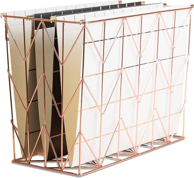U Brands Hanging File Desk Organizer, Rose Gold Wire Metal - 854U02-06