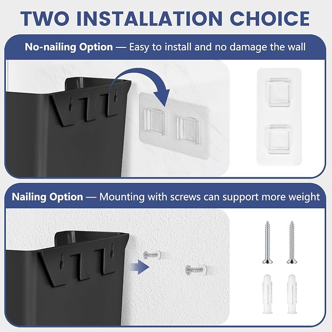 JOMOLA No Drilling File Holder 5 Pack Mail Organizer Wall Mount File Organizer Holder Office Wall Hanging Files Magazines Organizer Plastic Door Mount Wall Pocket with Adhesive Pad, Black Color