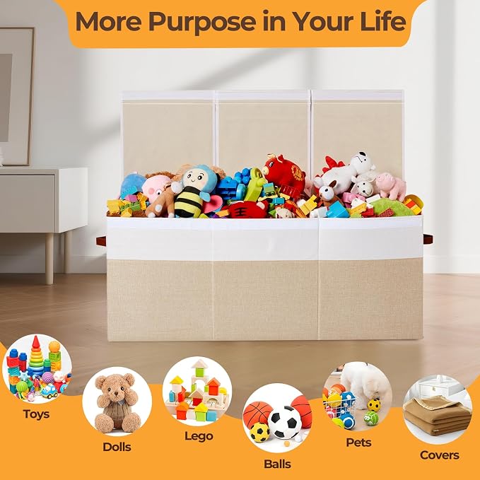 Extra Large Toy Box with Lid,Collapsible Toy Storage Chest,Beige | 40"x14"x16",150L Large Capacity,Sturdy Kids Organizer,Toybox,Toy Bin for Boys & Girls,Living Room,Nursery,Bedroom,Playroom
