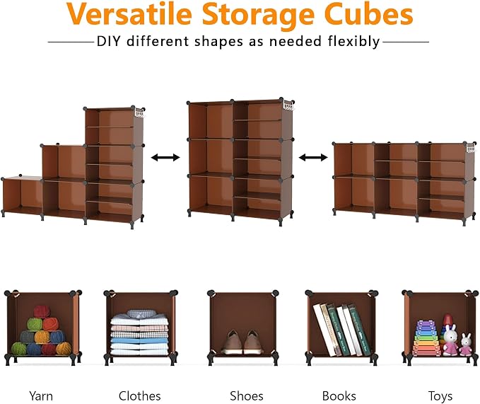 AWTATOS Closet Organizer 6 Cube Storage Shelves, Cocoa Brown | Portable Closet Clothes Organizers Storage Shelf DIY Stackable Cubby Shelving for Closet Bedroom Living Room Office