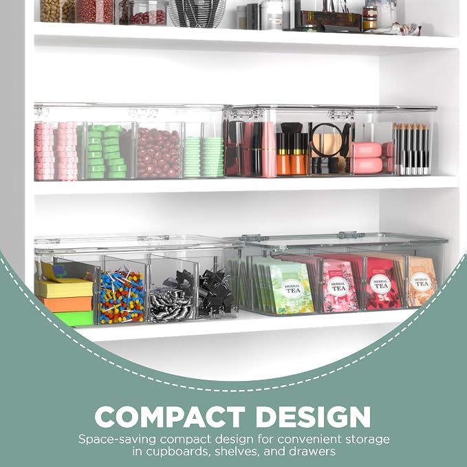 Utopia Home Tea Bag Organizer with Lids, Stackable Tea Box, 3 Pack, Clear | Partition Organizers with Lids For Drawers, Countertops, Fridge, Kitchen, Snack & Spice Organization