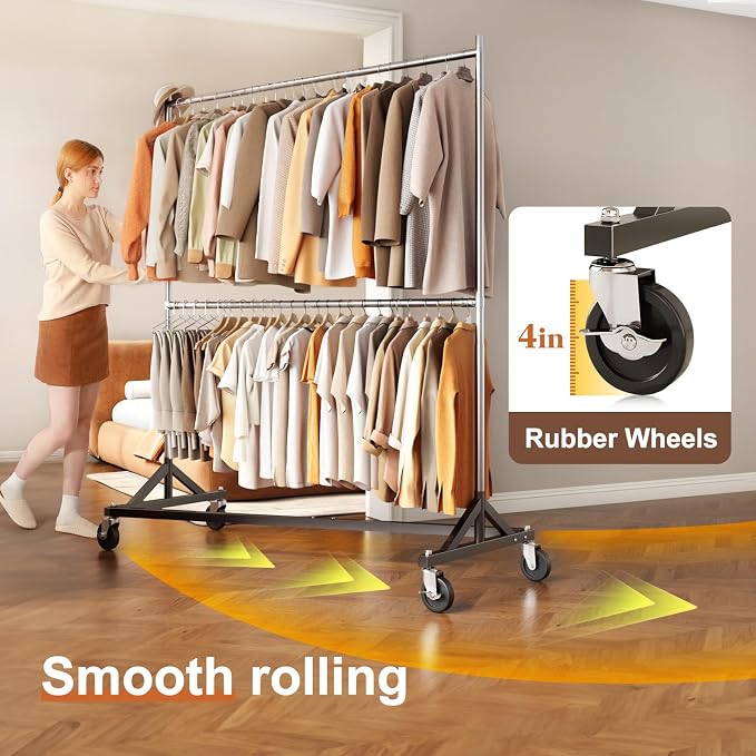 HOKEEPER Z Rack, Clothes Rack Hold 550LB Adjustable Height 2 Pack | Double Rod Clothing Rack, Large Storage Space, with Wheels, Easy to Move & Assemble, 5 Years Sweet Service, 23"D*63"W*86"H