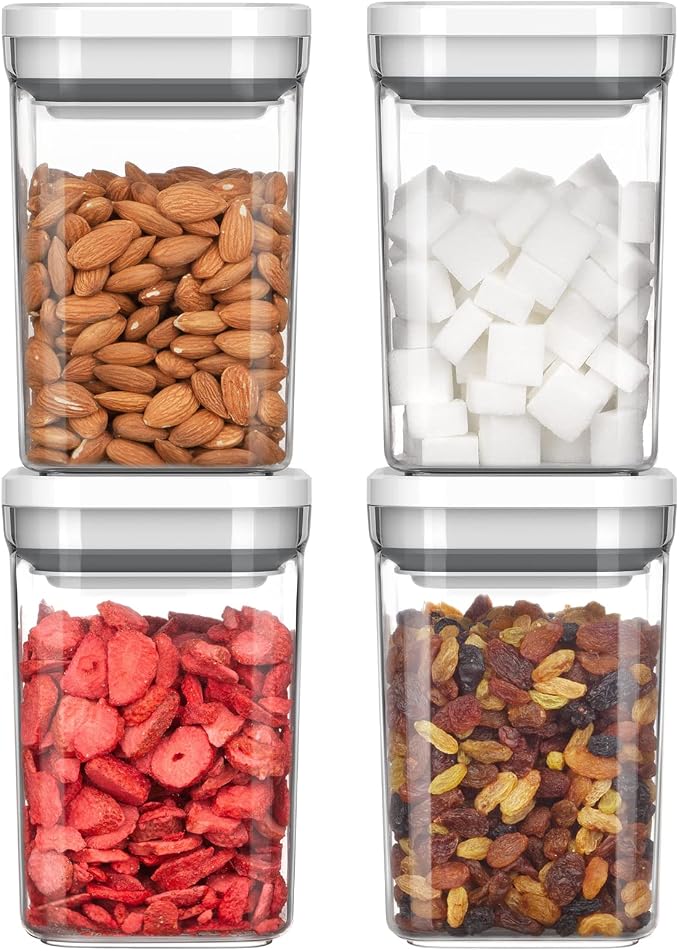 MR.SIGA 4 Pack Airtight Food Storage Container Set for Pantry Organization | One-handed leak proof lids, BPA Free, stackable and space saving, 1.0 L( 33.8 oz), Medium, white