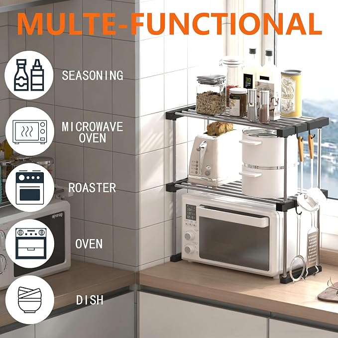 BLULEE Expandable Under Sink Organizer, No-Drill Adjustable Shelf | Custom fit around pipes cabinet rack for bathroom vanity and kitchen pantry, supporting heavy laundry supplies.