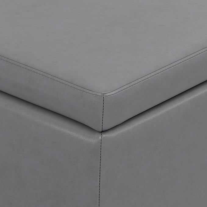 SIMPLIHOME Avalon Storage Ottoman Bench - 48" Wide x 16" High Upholstered Vegan Leather Rectangular Lift-Top Ottoman in Stone Grey, Contemporary Storage Bench for Living Room with High-Density Foam
