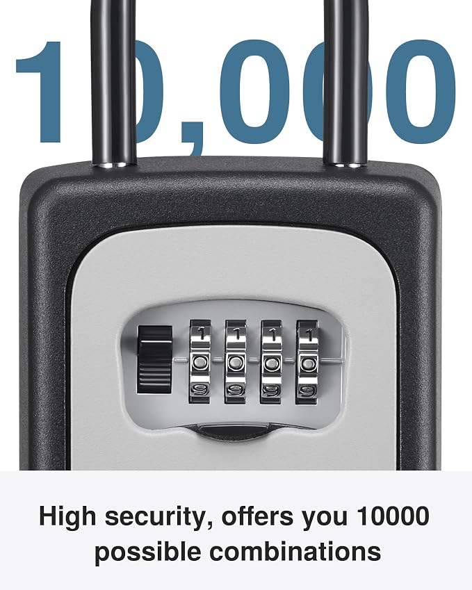 Puroma Lock Box, Large Key Lock Box Resettable Combination Code Lockbox, Portable Wall Mount Lockbox Security Safe Box for Outside Outdoor Home Office Door Handle House Key, Gray (4 Pack)
