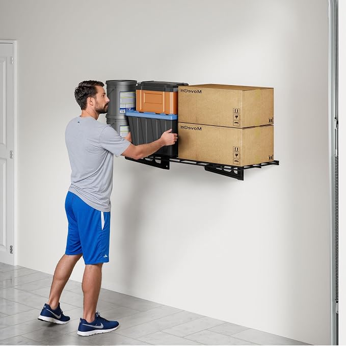 FLEXIMOUNTS 1-Pack 1x3ft Garage Shelving Wall-Mounted Storage Rack, Black | Heavy-Duty Wall Shelving, Holds Up to 150 lbs, Garage Storage Shelving for Organization & Storage Bins, Classic Series