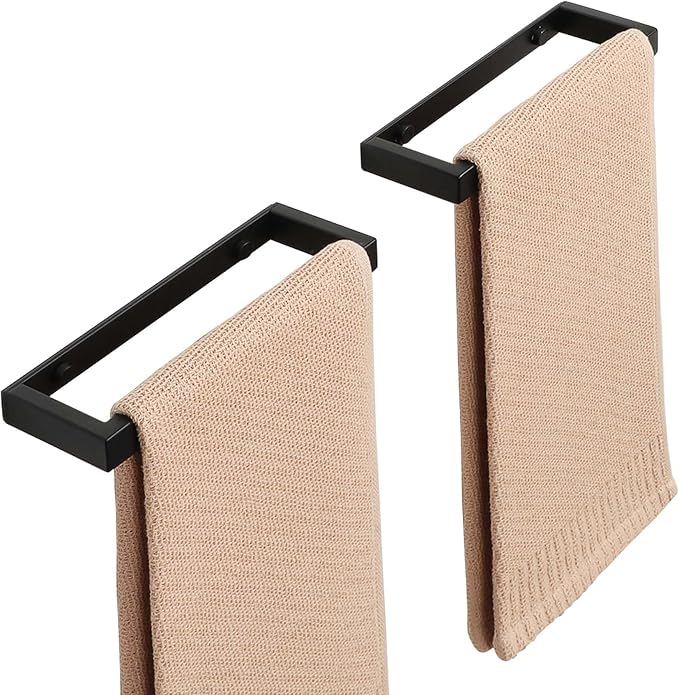 Alise 8'' Hand Towel Holder,Black Towel Bar for Bathroom Wall Mount,2 Pack | Towel Hanger Towel Rack for Bathroom Lavatory,SUS304 Stainless Steel Towel Rail Self Adhesive or Drilling Mount
