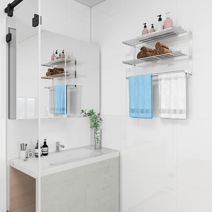 Bethom Bathroom Towel Rack with 2 Bars, 24 Inch Towel Shelf, Brushed Nickel | 3-Tier Hotel Towel Racks for Bathroom Wall Mounted, Bath Towels Storage, Stainless Steel