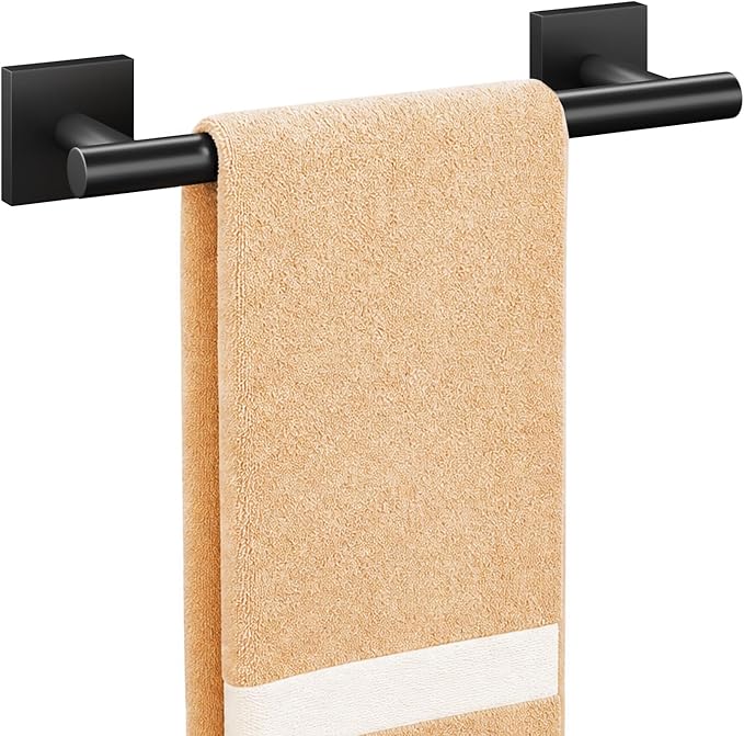 Matte Black Hand Towel Bar, 9 Inch Towel Racks for Bathroom | Thicken 304 Stainless Steel Towel Holder with Square Base, Towel Rod Wall Mounted, Modern Home Decor (Total Length 11 Inch)