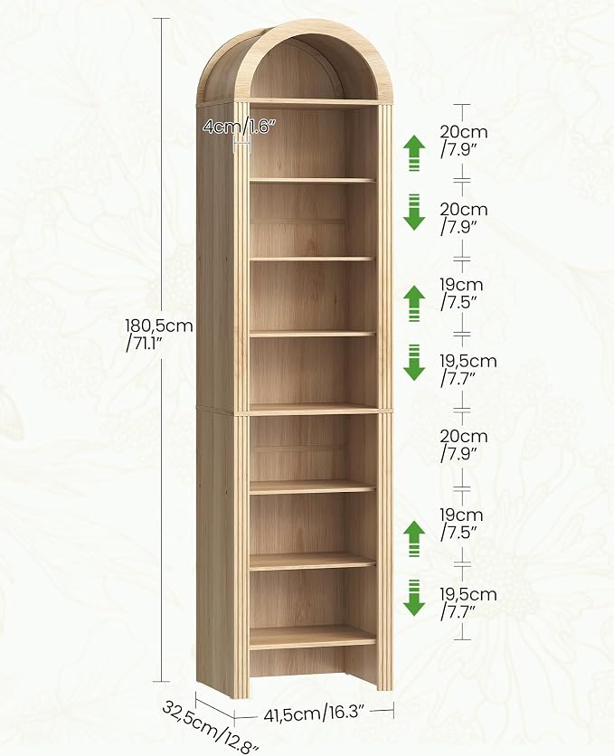 71" Tall Arched Shoe Cabinet, 8-Tier Shoe Storage Cabinet, Shoe Rack with 3 Adjustable Shelves, Freestanding Shoe Organizer for Entryway, Foyer, Hallway, and Living Room, Natural MSC04NL