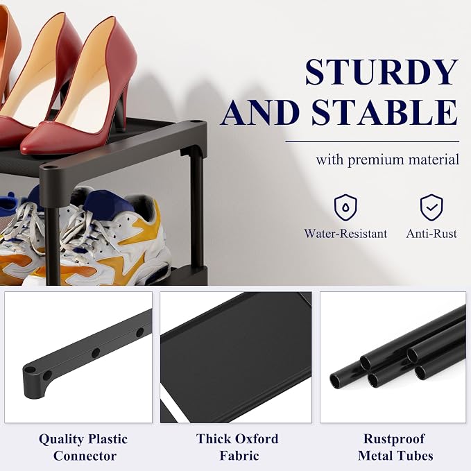 Kitsure Shoe Rack - Non-Woven Shoe Rack Shelf, Shoe Organizer for Closet, Entryway, Garage & Corridor, Stackable Shoe Shelves, 27.5" Wide - 5 Tier, Black | Shoe Organizer for Closet, Entryway, Garage, Stackable Shoe Shelves, college dorm&apartment esse...