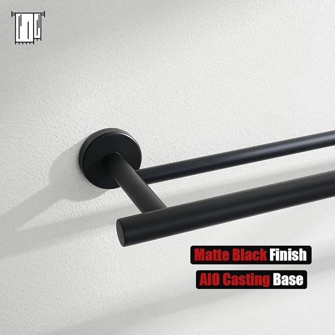 JQK Double Bath Towel Bar, Matte Black 33 Inch 304 Stainless Steel Thicken 0.8mm Towel Rack for Bathroom, Towel Holder Wall Mount, Useable Length 30 Inch, TB100L30-PB