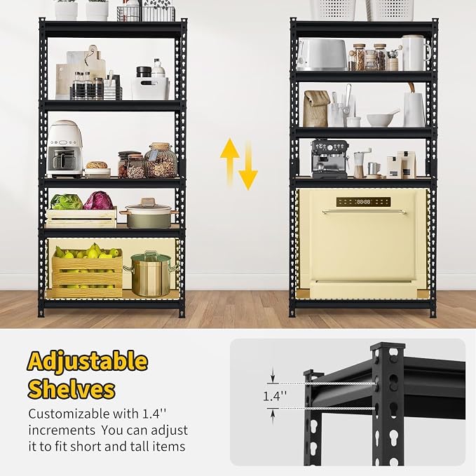 Storage Shelving Unit, 5-Tier Adjustable Metal Storage Shelves, 30" L x 12" W x 60" H Heavy Duty Garage Storage Shelves for Kitchen Pantry Basement Bathroom Laundry