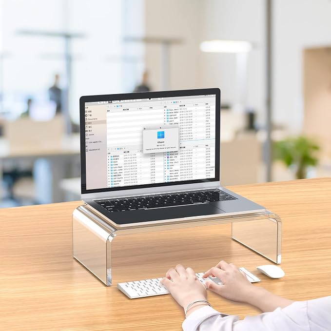 Acrylic Monitor Stand Riser Clear Laptop Stand Riser L14 xW7.5 xH4 | Compatible with All Notebooks and Monitor, Computer Stand for Desk Organizer, White Aesthetic Design, For Office Home iMac