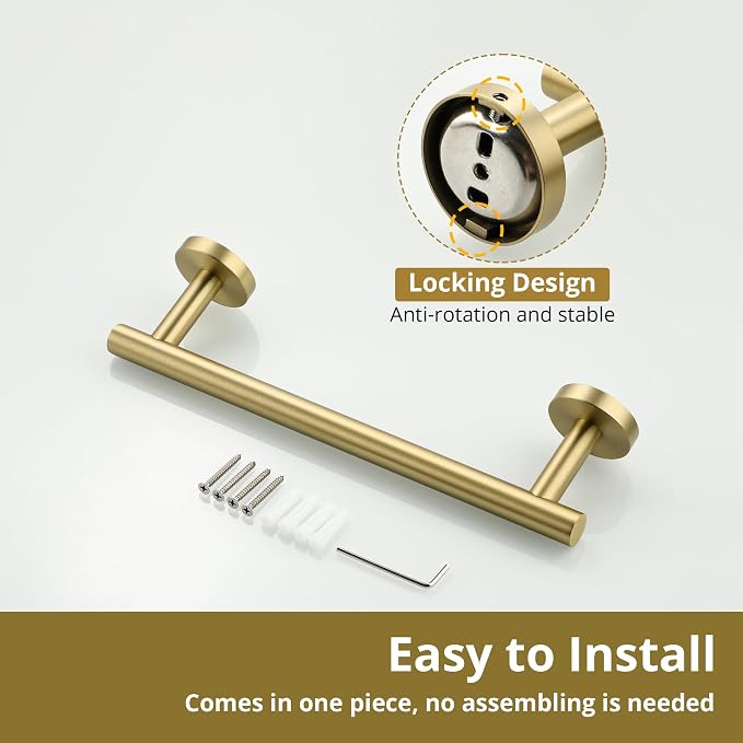 Sayayo Brushed Gold Hand Towel Holder for Bathroom, 12 Inch Towel Bar Towel Rack for Kitchen, Towel Ring Towel Rod Wall Mount SUS304 Stainless Steel (Hanging Length 9-Inch)