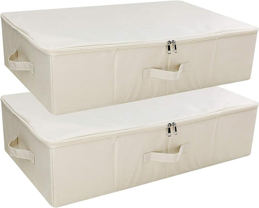 2pcs Clothing Shoes Bedding Lidded Storage Baskets for Underbed Organizer | folding design, shleves/closet/wardrobe organizer, sturdy boards inside, carrying handles around, stackable, space saving