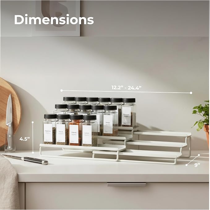 Tiered Spice Rack Organizer – Warm Gray Metal Countertop & Cabinet Spice Stand, Strong & Sturdy 3-Tier Shelf for Kitchen, Pantry, Seasoning Bottles – Minimal Scandinavian Design