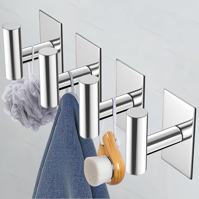 VAEHOLD Wall Towel Hooks, Heavy Duty Sticky Holder Waterproof Towel Hooks for Hanging Coat, Clothes, Closet Hook Wall Mount for Kitchen (Chrome, 6 Pack)