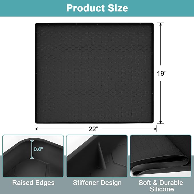Silicone Under Sink Mat 22" x 19", Under Sink Mats for Kitchen Waterproof, Under Sinks Protector Liner Tray Organizer for Kitchen and Bathroom Cabinets, Black