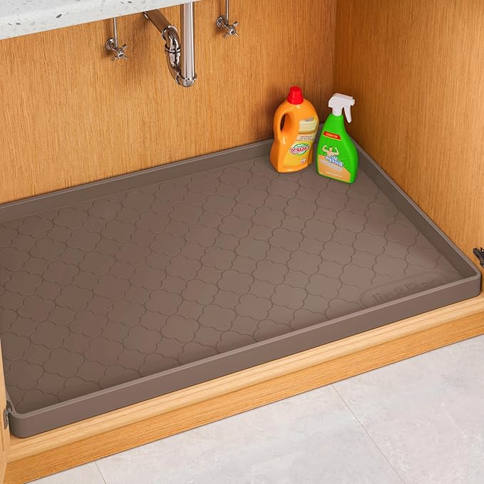Jin&Bao Under Sink Mat 34" x 22" Waterproof Silicone Cabinet Kitchen Liner | Silicone under kitchen sink mat,cabinet protector,bathroom shelf liner,raised edge,anti-slip,easy to clean & dishwasher safe
