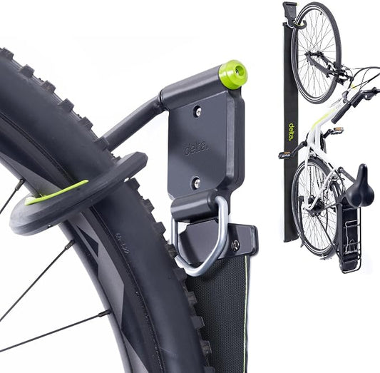 Delta Wall Ride Bike Rack Wall Mount with Tire Wall Guard (4-Pack) Cycle – Vertical Bike Mount Holds Up to 100 lbs – Fully Adjustable Vertical Hook Design Provides Easy Bicycle Storage