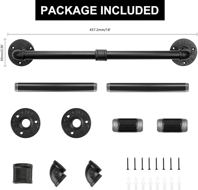 Livabber Industrial Pipe Towel Bar, Rustic Iron Decor Bathroom Hardware Towel Holder Accessory, Heavy Duty Wall Mounted Bath Towel Rack, Black (18 Inch)