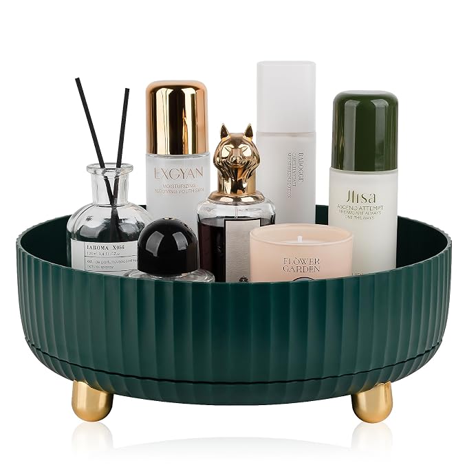 360 Rotating Makeup Perfume Organizer Skincare Tray, Large Teal Green | 360 Degree Spinning Lazy Susan Organizer Lotion Cosmetics Storage for Dresser, Vanity, Bathroom Countertop
