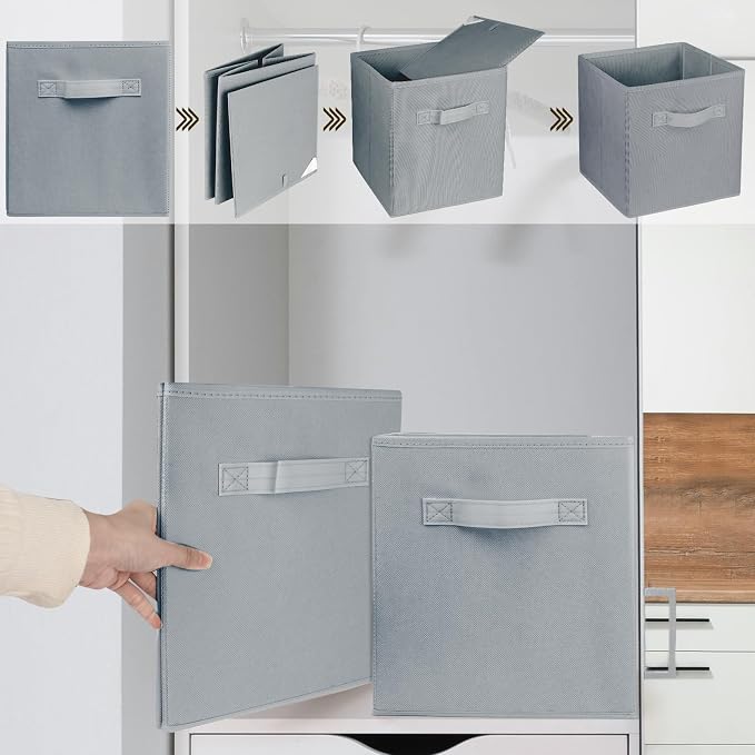 3 Pcs Storage Cubes, 10.5 Inch Collapsible Storage Bins, Fabric Foldable Bins for Organization, Durable Storage Bins for Closet, Shelves, Offices (Grey) | [Grey] [For Organization, Durable Storage Bins for Closet, Shelves, Offices]