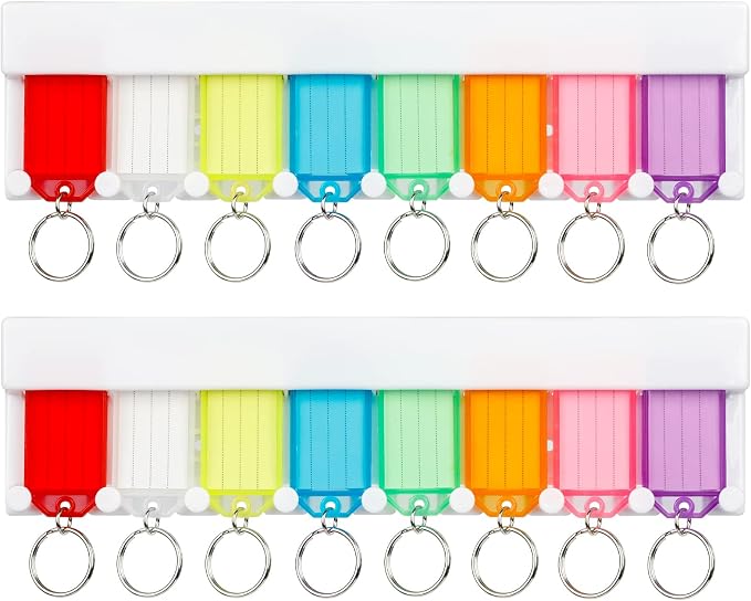 Uniclife 2 Pack Key Tag Rack, Slot Style Wall Mount Key Holder | Plastic Slot-Style Wall Rack Keeps Labeled Keys Organized with Transparent Tough Key Tag Identifiers in 8 Assorted Colors.
