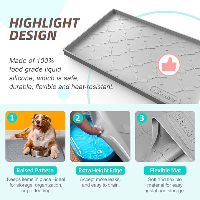 SIKADEER Waterproof Under Sink Mat 34" x 22", Raised Edge Silicone Mat Tray | 100% Food-Grade, Thick Shelf Liner Cabinet Protector, Kitchen, Bathroom Organizer and Storage, Pets, Boots, Home Essentials