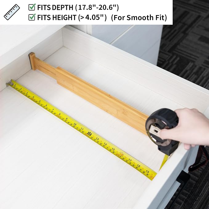 Utoplike 4 Pcs Bamboo Kitchen Drawer Dividers, Large Drawers Organizers | Adjustable Spring Loaded Expandable Organization, Works in Dresser, Bathroom, Bedroom, Office, Fit 17.8"-20.6" Drawer, 2.4"H