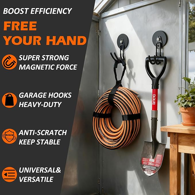 MUTUACTOR Updatde Magnetic Hooks,40lbs 2Packs Strong Magnetic Hooks Heavy Duty,Anti-Scratch Heavy Duty Double Metal J-Hook for Organizing Cordless Impact Drivers Trailer Cord Garden Shovel Tool Box