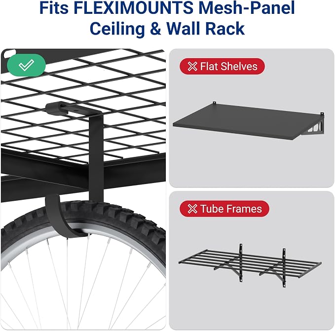 FLEXIMOUNTS 4 Pack Add-On Storage Flat Hooks, Black | Accessory for Garage Ceiling Rack and Wall Shelving, Max Weight Capacity up to 50 lbs