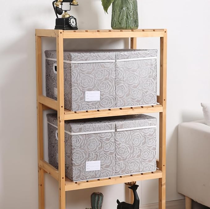 PRANDOM Extra Large Collapsible Storage Boxes with Lids Fabric Decorative Storage Bins Cubes Organizer Baskets with Cover Handles Divider for Bedroom Closet Living Room 19.6x15.7x11.8 Inch 3 Pack