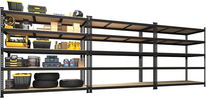PrimeZone 47"W x 18"D x 72"H Garage Storage Shelves, 5-Tier Metal Shelving | 2250 LBS Capacity, Heavy-Duty Metal Frame, FSC MDF Boards, Boltless Assembly, Adjustable Shelves for Warehouse, Basement 3PCS