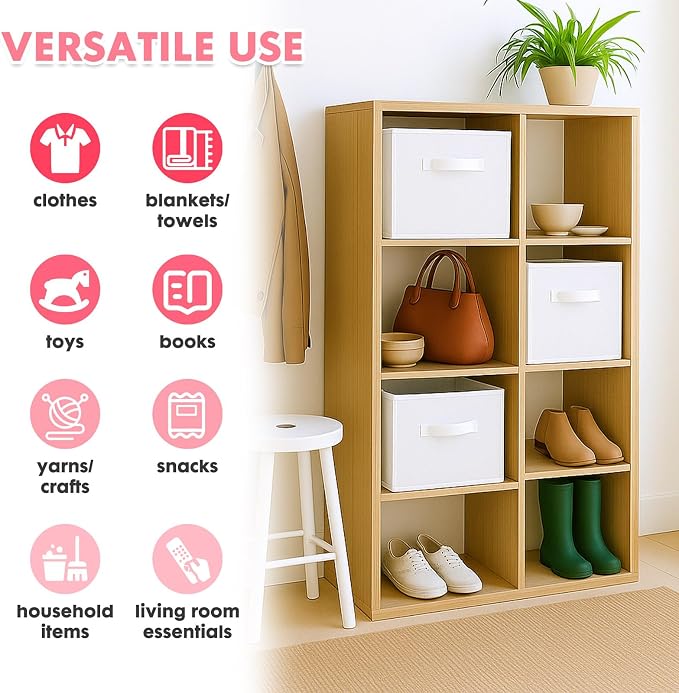 PowerKing Collapsible Storage Cubes, Farbic Storage Bins, White, 2 Pack | Sturdy, Lightweight, Easy Pull Handle, Closet & Shelf Organizer, Clothes and Toys Storage, 10.5'' x 11'' x 10.5''