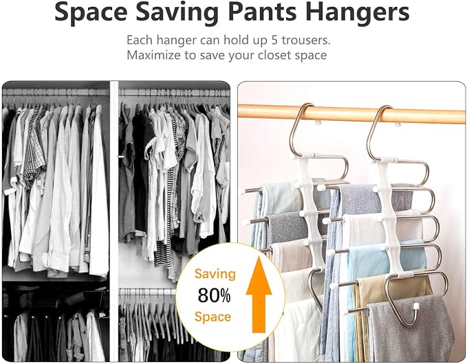 Kalimdor Pants Hangers 2 Pack Space Saving Metal Closet Organizer,Clothes Pants Hangers,Anti-Slip Design,Closet Organizers and Storage for Pants Jeans Skirts Scarf Legging