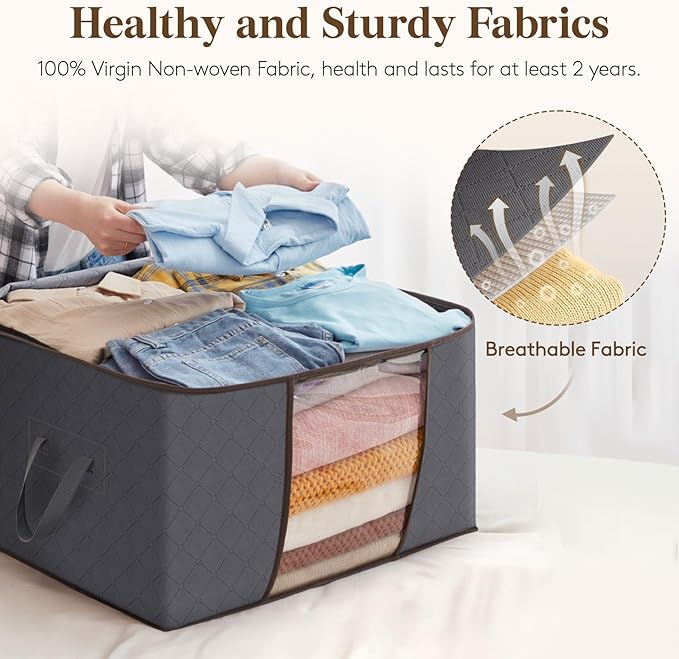 Lifewit 2 Pack 60L Clothes Storage Bins with Lids, Foldable Blanket Storage Bags with Zippers, Clear Window and Reinforced Handles, Closet and Organization for Clothing, Sweater, Comforter, Bedding