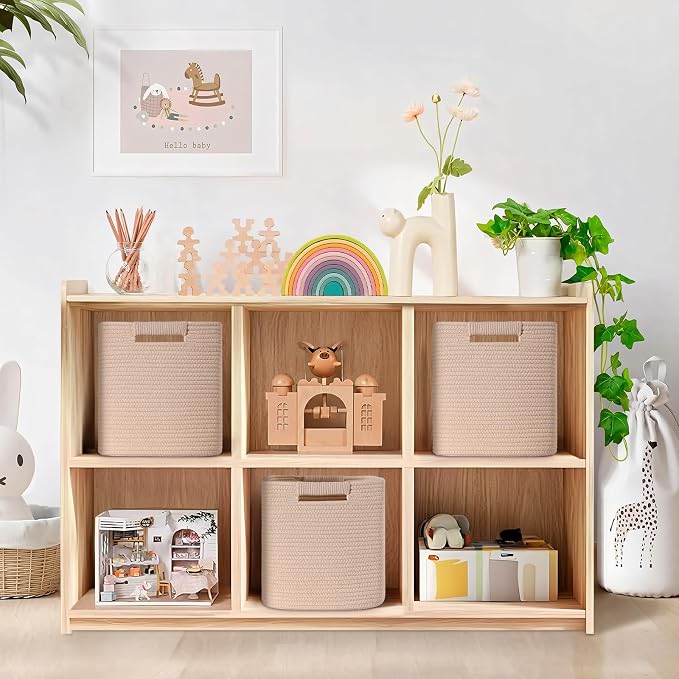 13 Inch Storage Cubes, 3 Pack Cube Storage Bins for Organizing, Cotton Rope Woven Baskets for Shelves, Bathroom, Kids Room, Closets, Baby Nursery