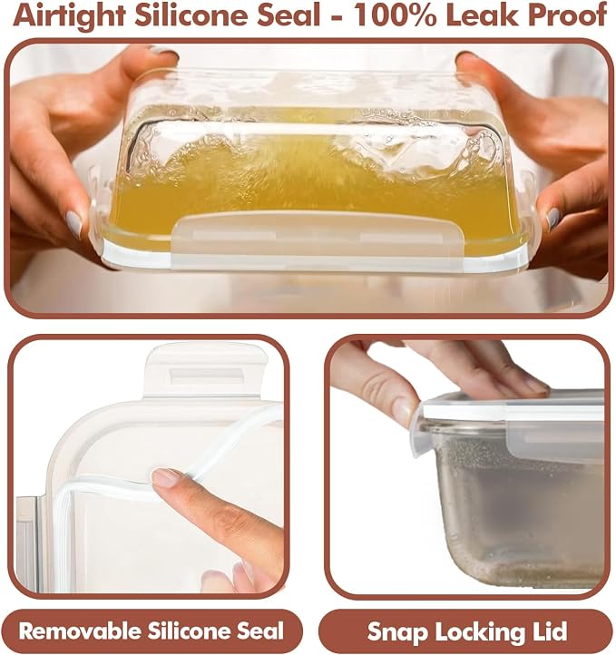 Razab 16 Pc (Set of 8) 30 Oz Glass Meal Prep Containers with Lids, Airtight Large Glass Food Storage Containers, Reusable Leak Proof BPA Free, Freezer to Oven and Dishwasher Safe