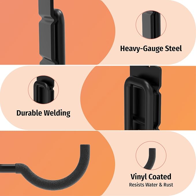 HUHOLE 8 Pack Double Arm Round Pegboard Hooks for 1/4 Inch Pegboard | Tool Holders with 30 lb Capacity, Vinyl Coated Steel Hangers for Garage, Workshop, Drills, Hammers and Cords