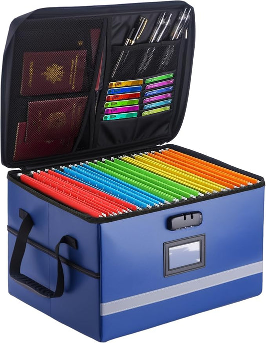 EXLIFBAG File Organizer, Fireproof File Box with Lids, Important Document Organizer Box with Lock, Portable File Folder Organizer with Handle