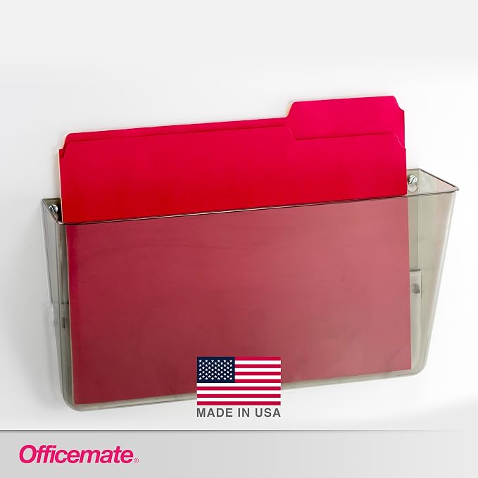 Officemate Wall File, Letter Size, Stackable Wall-Mounted Document Organizer, Plastic Pocket for Files, Mail & Folders, Gray (21431)
