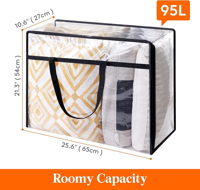 Lifewit 3 Pack Clear Clothes Storage Bags, 95L Plastic Blanket Storage Bag, Vinyl Foldable Moving Bags with Zipper, Closet Organizers and Storage Containers for Bedding, Duvet, Comforter