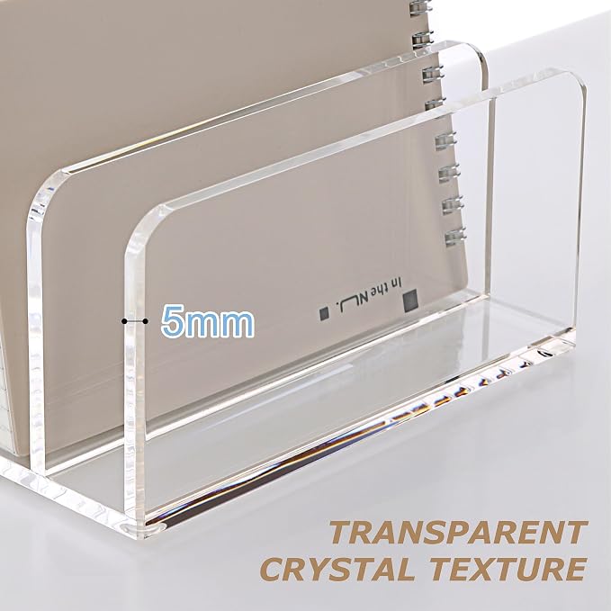 SANRUI 5 Slot Acrylic Mail Sorter Holder, Clear Letter File Desk Organizer | Document Magazine Envelope File Rack, Vertical Letter Sorter & Multifunction Desk Organizer for Bills, Documents, Notebooks